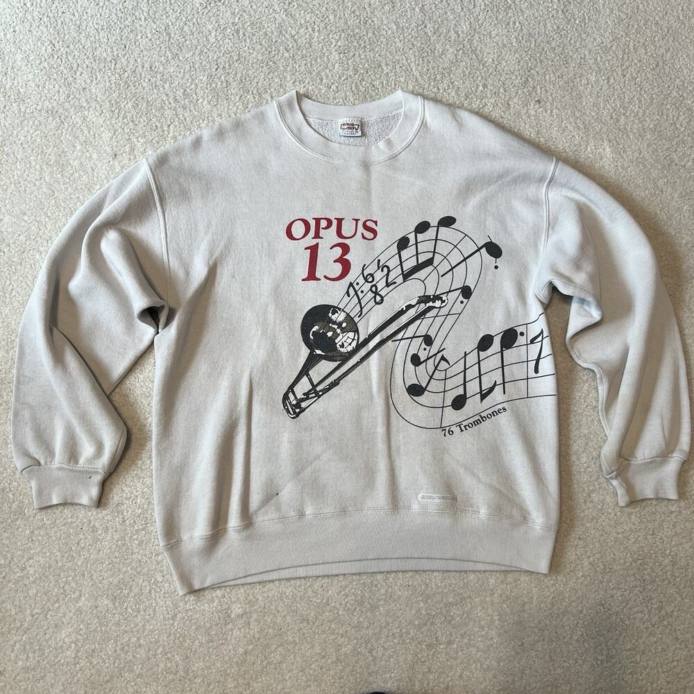Vintage Opus 13 Trombone Sweatshirt White Large Hawaii Symphony 90s Crewneck